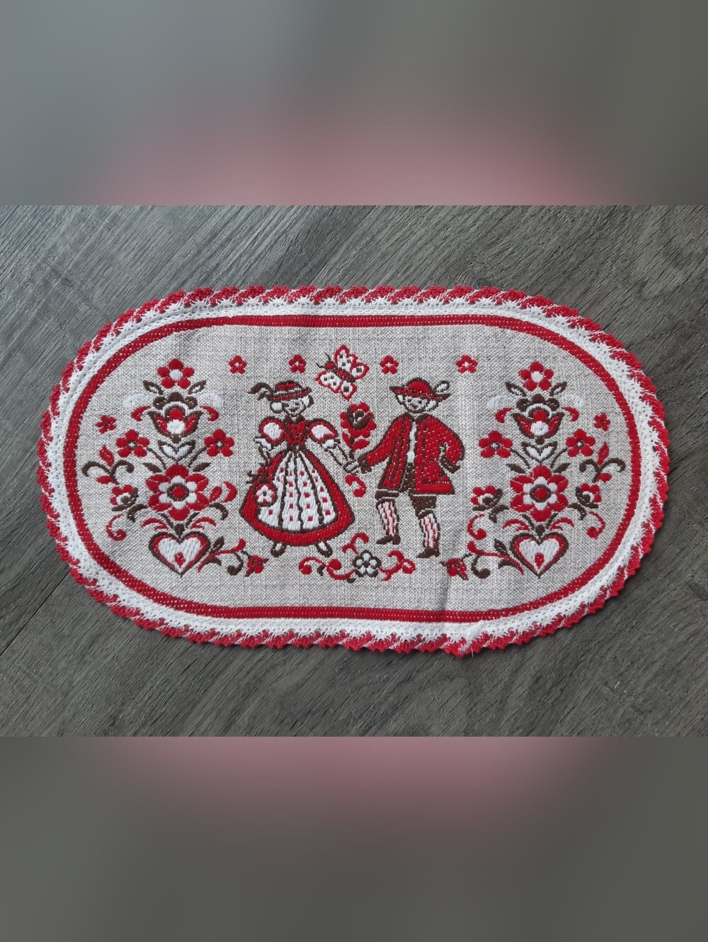 *SALE 3 for $20* Red Folk Embroidered Runner with Scandinavian Folk Art Motif